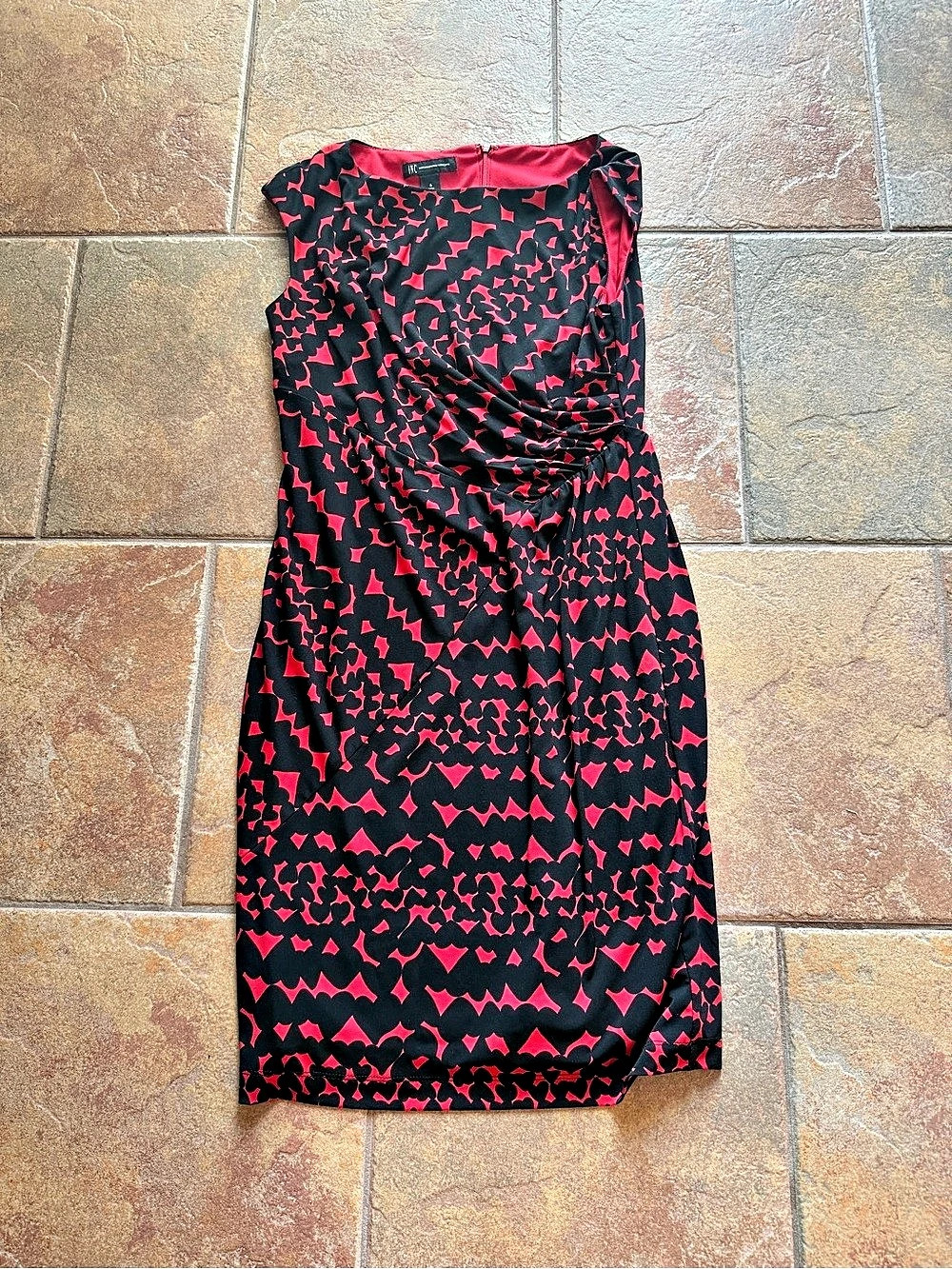 International Concepts Abstract Draped Midi Dress in Black & Red Size 6 Like New
